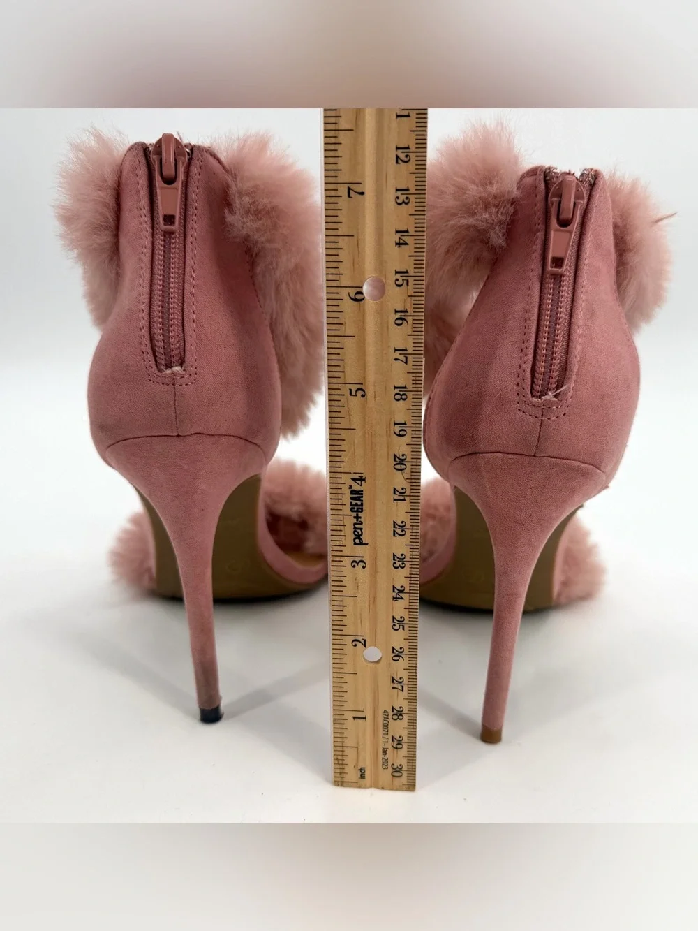 Anne Michelle High Heel Sandals Womens 7.5 Pink Faux Fur Straps Stilettos Party